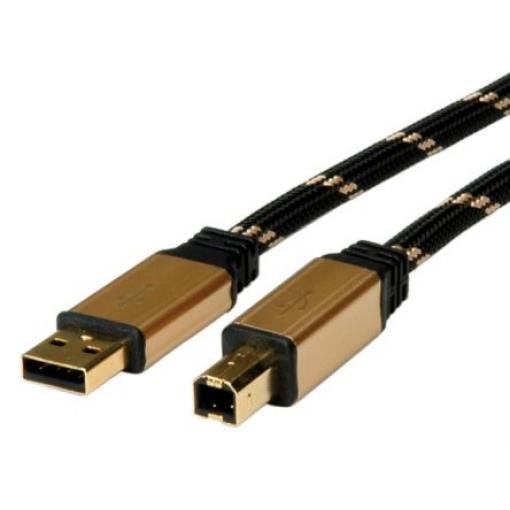Roline Kabel USB do zásuvky IC Vnější, řada: ROLINE GOLD, A: USB typu A, 4.5 m Vnější, Černá, Zlatá, B: USB B