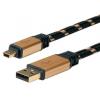 Roline Kabel USB do zásuvky IC Vnější, řada: ROLINE GOLD, A: USB typu A, 3 m Vnější, Zlatá, Černá, B: Micro USB typ B