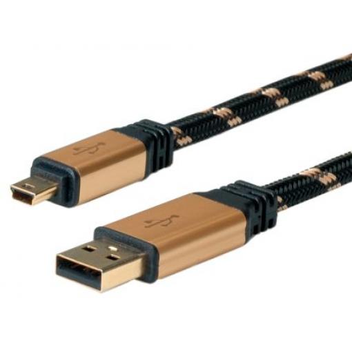 Roline Kabel USB do zásuvky IC Vnější, řada: ROLINE GOLD, A: USB typu A, 3 m Vnější, Zlatá, Černá, B: Micro USB typ B