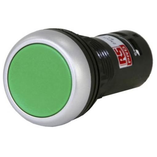 RS PRO Tlačítkový spínač IP65 SPST Montáž do panelu 22 mm Zelená