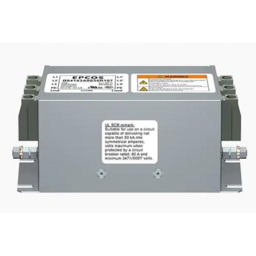 Filtr EMC, řada: B84143A*R107, 520V ac, 50/60 Hz, Montáž do panelu, Šroubová, 50 A, počet fází: 3, 3.4 mA, EPCOS, 1, 1.1