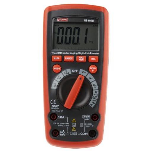 Multimetr Ruční 10 A ac, typ displeje: Digitální 1 kV ac, číslo modelu: RS-9963T RS PRO True RMS 10 A dc