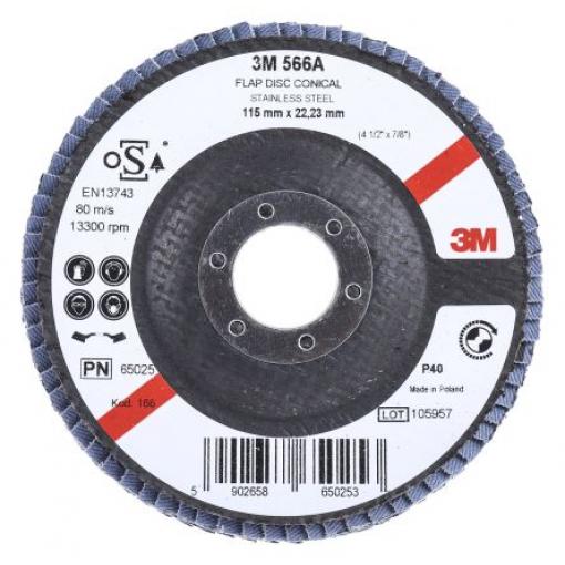 Brusný disk, řada: 566A Zirkonia hliník zrnitost P40 115 mm Hrubé, max. bezpečná rychlost: 13000 rpm 3M 1 V balení