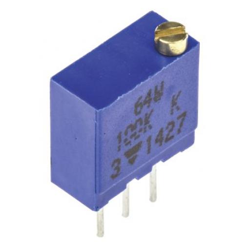 Ladicí potenciometr 100 kΩ 10 % ±100 ppm/°C 0.5 W Horní nastavení 19otáčkový, Průchozí otvor, Kolík, řada: 64W Vishay