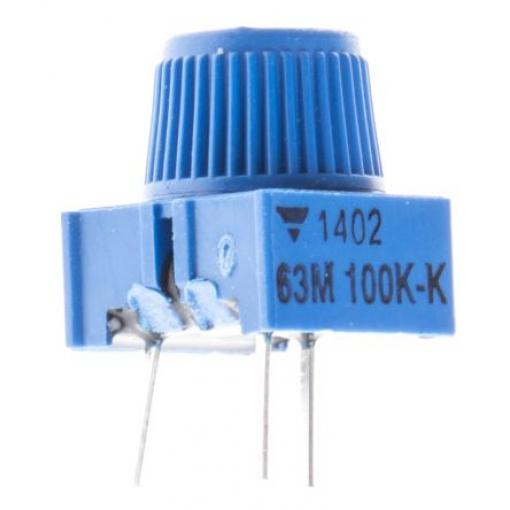 Ladicí potenciometr 100 kΩ 10 % ±100 ppm/°C 0.5 W Horní nastavení 1otáčkový, Průchozí otvor, Kolík, řada: 63M Vishay