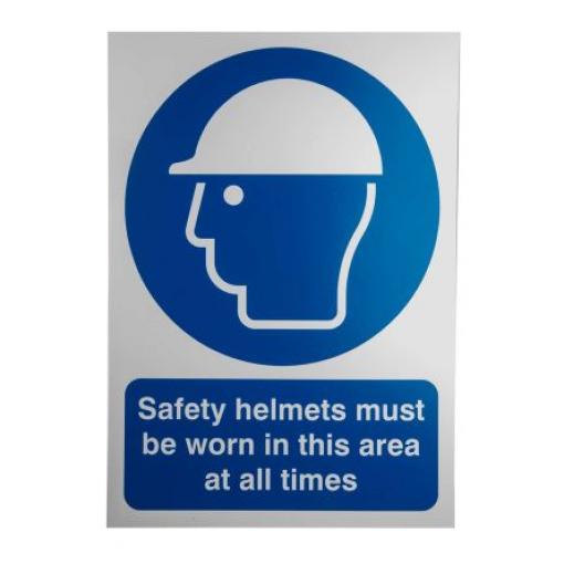 RS PRO Povinný štítek, Polyvinylchlorid, Modrá, Bílá Safety Helmets Must Be Worn In This Area Angličtina