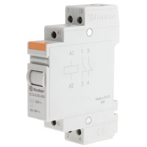 Finder Výkonové relé DPST Lišta DIN 20 A 230 V ac 22
