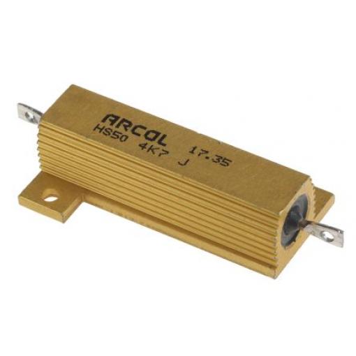 Rezistor pro montáž na rám, řada: HS50 4.7 kΩ ±5 % HS50 4K7 J 50 W, Hliník, Axiální Vinutý Arcol
