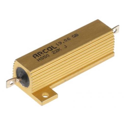 Rezistor pro montáž na rám, řada: HS50 22 kΩ ±5 % HS50 22K J 50 W, Hliník, Axiální Vinutý Arcol