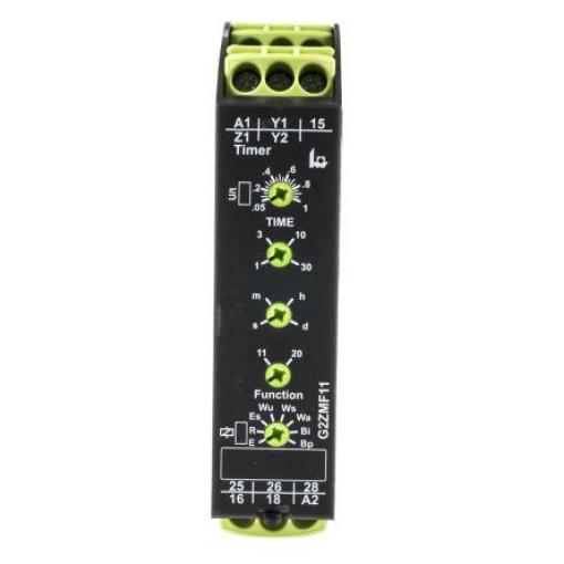 Tele Časovací relé, řada: G2ZMF11 Lišta DIN DPDT 2kontaktové 240 V dc 240 V ac, 24 V ac Multifunkční funkce Šroub 0.05 s