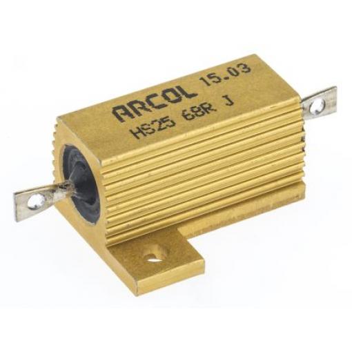 Rezistor pro montáž na rám, řada: HS25 68 Ω ±5 % HS25 68R J 25 W, Hliník, Axiální Vinutý Arcol