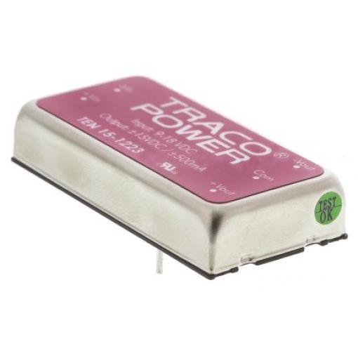 TRACOPOWER Měnič DC/DC TEN 15, výstup: 15 V dc 1.5 kV dc, Vin 18V dc 500 mA, Vin 9V 15 W -40 °C 85 °C Montáž na plošný
