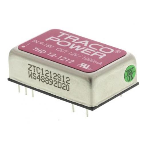 TRACOPOWER Měnič DC/DC THD 12, výstup: 12 V dc 1.5 kV dc, Vin 18V dc 1 A, Vin 9V 12 W -40 °C 85 °C Průchozí otvor