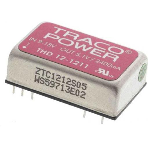 TRACOPOWER Měnič DC/DC THD 12, výstup: 5.1 V 1.5 kV dc, Vin 18V dc 2.4 A, Vin 9V 12 W -40 °C 85 °C Průchozí otvor