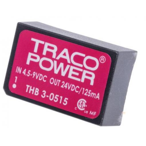 TRACOPOWER Měnič DC/DC THB 3, výstup: 24 V dc 4 kV ac, Vin 9V dc 125 mA, Vin 4.5V 3 W -40 °C 85 °C Průchozí otvor
