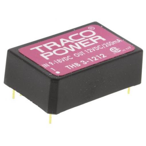 TRACOPOWER Měnič DC/DC THB 3, výstup: 12 V dc 4 kV ac, Vin 18V dc 250 mA, Vin 9V 3 W -40 °C 85 °C Průchozí otvor