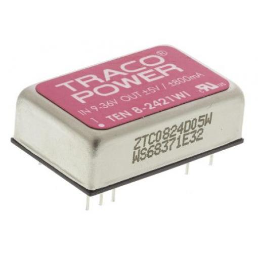 TRACOPOWER Měnič DC/DC TEN 8WI, výstup: 5 V dc 1.5 kV dc, Vin 36V dc 800 mA, Vin 9V 8 W -40 °C 85 °C Průchozí otvor
