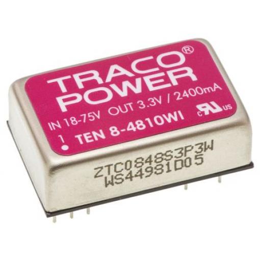 TRACOPOWER Měnič DC/DC TEN 8WI, výstup: 3.3 V dc 1.5 kV dc, Vin 75V dc 2.4 A, Vin 18V 8 W -40 °C 85 °C Průchozí otvor