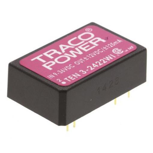 TRACOPOWER Měnič DC/DC TEN 3WI, výstup: 12 V dc 1.5 kV dc, Vin 36V dc 125 mA, Vin 9V 3 W -40 °C 85 °C Průchozí otvor