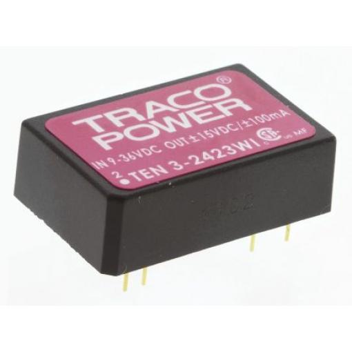 TRACOPOWER Měnič DC/DC TEN 3WI, výstup: 15 V dc 1.5 kV dc, Vin 36V dc 100 mA, Vin 9V 3 W -40 °C 85 °C Průchozí otvor