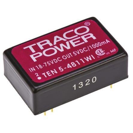 TRACOPOWER Měnič DC/DC TEN 5WI, výstup: 5V dc 1.5 kV dc, Vin 75V dc 1 A, Vin 18V 5 W -40 °C 85 °C Průchozí otvor