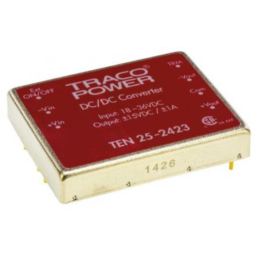 TRACOPOWER Měnič DC/DC TEN 25, výstup: 15 V dc 1.5 kV dc, Vin 36V dc 1 A, Vin 18V 25 W -40 °C 85 °C Montáž na plošný