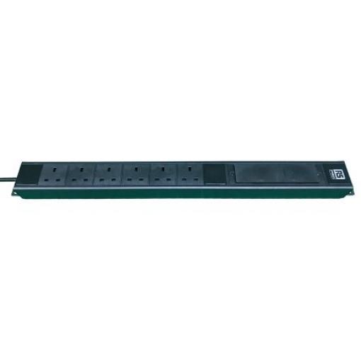 RS PRO 6 zásuvek, 250V ac, Černá BS1363