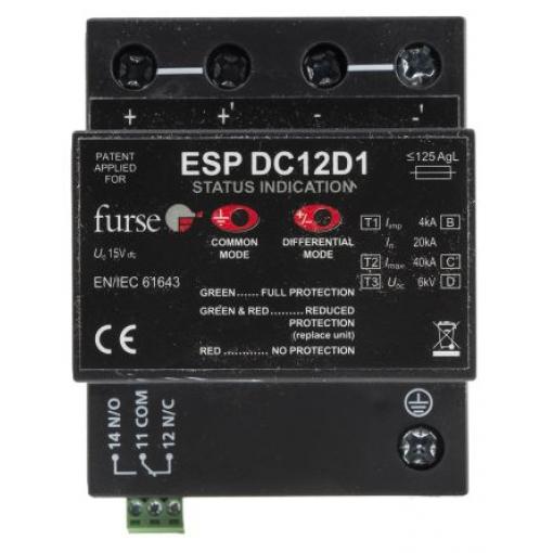 Zařízení na ochranu proti přepětí, řada: ESP-DCD1, 15V dc 100 kA Typ 1+2+3 SPD, Lišta DIN WJ Furse IECEx