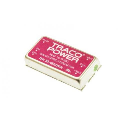 TRACOPOWER Měnič DC/DC TEN 30WIN, výstup: ±12 V 1.5 kV dc, Vin 75V dc 1.25 A, Vin 18V 30 W -40 °C 75 °C Montáž na plošný
