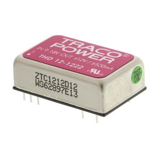 TRACOPOWER Měnič DC/DC THD 12, výstup: ±12 V 1.6 kV dc, Vin 18V dc 500 mA, Vin 9V 12 W -40 °C 85 °C Průchozí otvor