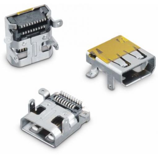 Wurth Elektronik Konektor HDMI, číslo řady: WR-COM, počet kontaktů: 19, orientace těla: Rovný, 250.0 V
