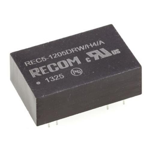 Recom Měnič DC/DC REC5, výstup: ±5 V 4 kV dc, Vin 18V dc 500 mA, Vin 9V 5 W -25 °C 75 °C Průchozí otvor