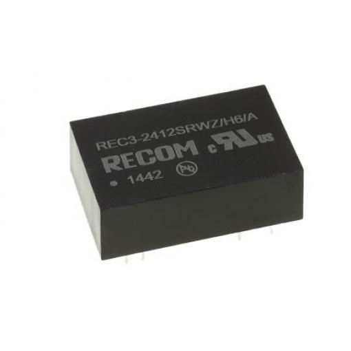 Recom Měnič DC/DC REC3, výstup: 12 V dc 6 kV dc, Vin 36V dc 250 mA, Vin 9V 3 W -40 °C 85 °C Průchozí otvor