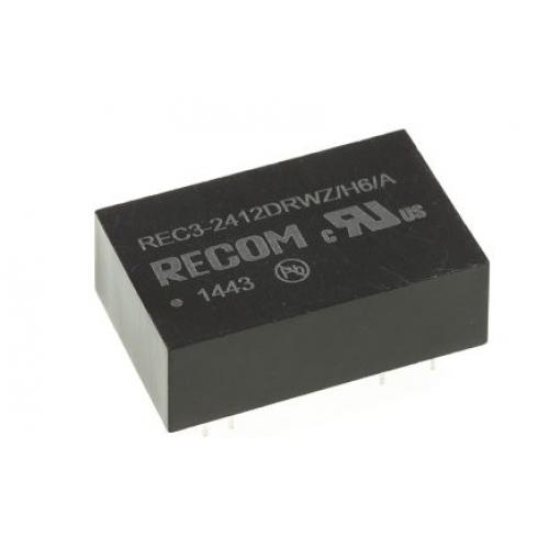 Recom Měnič DC/DC REC3, výstup: ±12 V 6 kV dc, Vin 36V dc 125 mA, Vin 9V 3 W -40 °C 85 °C Průchozí otvor