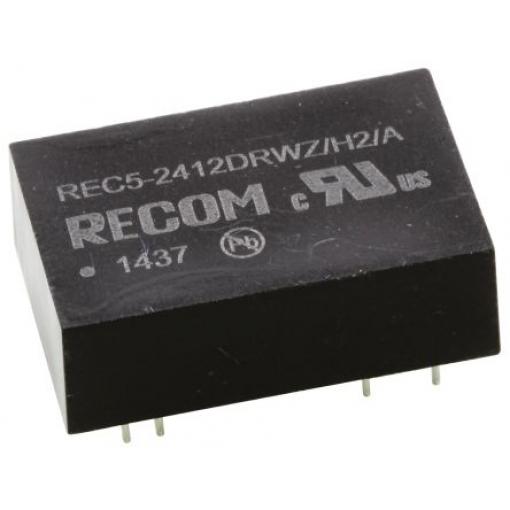 Recom Měnič DC/DC REC5, výstup: 12 V dc 2 kV dc, Vin 72V 210 mA, Vin 18V 5 W -40 °C 75 °C Průchozí otvor