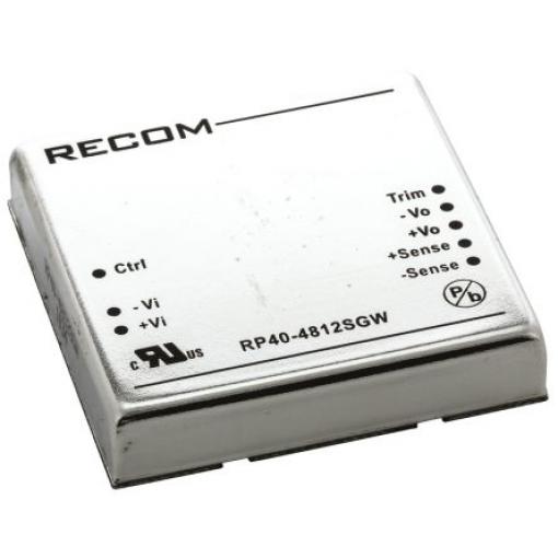 Recom Měnič DC/DC RP40 GW, výstup: 12 V dc 1.6 kV dc, Vin 75V dc 3.33 A, Vin 18V 40 W -40 °C 105 °C Průchozí otvor