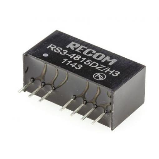 Recom Měnič DC/DC RS3, výstup: ±15 V 3 kV dc, Vin 60V dc 100 mA, Vin 20V 3 W -40 °C 71 °C Průchozí otvor