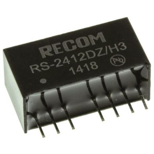 Recom Měnič DC/DC RS, výstup: ±12 V 3 kV dc, Vin 36V dc 83 mA, Vin 9V 2 W -40 °C 75 °C Průchozí otvor