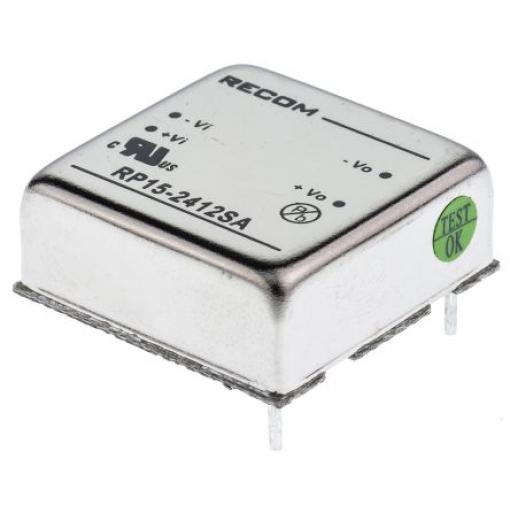 Recom Měnič DC/DC RP15 A, výstup: 12 V dc 1.6 kV dc, Vin 24V dc 1.3 A, Vin 18V 15 W -40 °C 85 °C Průchozí otvor