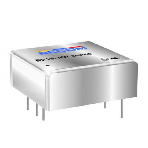 Recom Měnič DC/DC RP15 AW, výstup: ±15 V dc 1.6 kV dc, Vin 24V dc 500 mA, Vin 9V 15 W -40 °C 85 °C Průchozí otvor