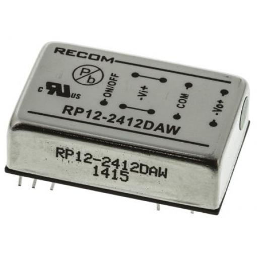 Recom Měnič DC/DC RP12-AW, výstup: ±12 V 1.6 kV dc, Vin 36V dc 500 mA, Vin 9V 12 W -40 °C 65 °C Průchozí otvor