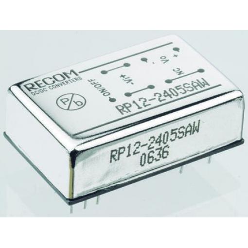Recom Měnič DC/DC RP12-AW, výstup: ±12 V 1.6 kV dc, Vin 75V dc 500 mA, Vin 18V 12 W -40 °C 65 °C Průchozí otvor