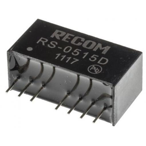 Recom Měnič DC/DC RS, výstup: ±15 V 500 V ac, Vin 9V dc 67 mA, Vin 4.5V 2 W -40 °C 85 °C Průchozí otvor