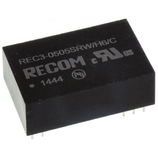 Recom Měnič DC/DC REC3, výstup: 5 V dc 3 kV ac, Vin 5V dc 600 mA, Vin 4.5V 3 W -40 °C 80 °C Průchozí otvor