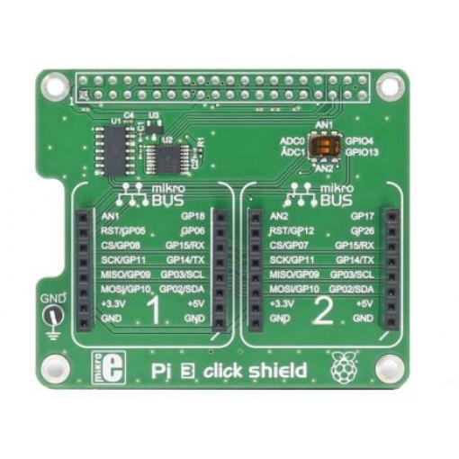 MikroElektronika Chránič Pi 3 Click Shield se 2 zásuvkami mikroBUS pro Raspberry Pi