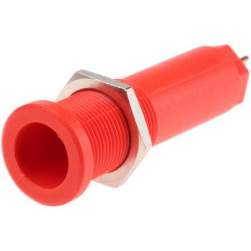 Staubli Zásuvka na banánky, 4 mm, 1kV, 5 kV, 10A, Červená, Vnitřní Jazýček, délka: 50.5 mm, pokovení kontaktu: Zlatá