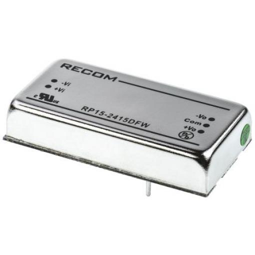 Recom Měnič DC/DC RP15-FW, výstup: ±15 V 1.6 kV, Vin 36V, Vin 9V 15 W -40 °C 85 °C Průchozí otvor