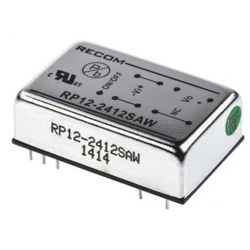 Recom Měnič DC/DC RP12-AW, výstup: 12 V dc 1.6 kV dc, Vin 36V dc 1 A, Vin 9V 12 W -40 °C 65 °C Průchozí otvor