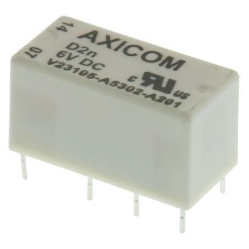 Výkonové relé DPDT Montáž na PCB 6V dc D2n