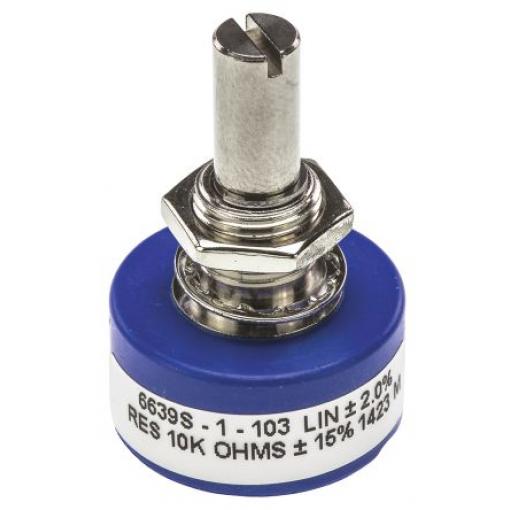 Potenciometr, průměr hřídele: 6.35 mm, řada: 6639 10 kΩ 15 % 1 W 6639S-1-103 Rotační, Montáž do panelu 1 Bourns